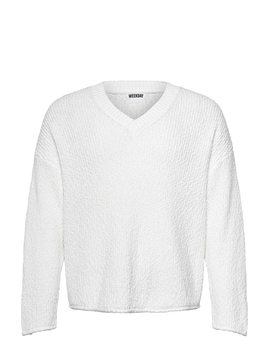 Weekday - Boxy V-neck Sweater - v-necks - white - 0