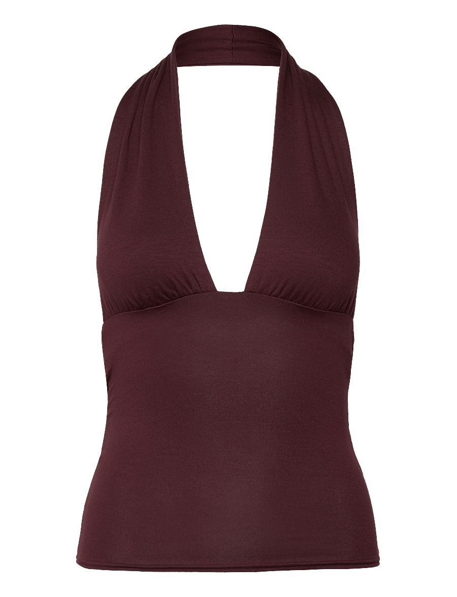 Weekday - Deep Halterneck Top - linnen - burgundy - 0