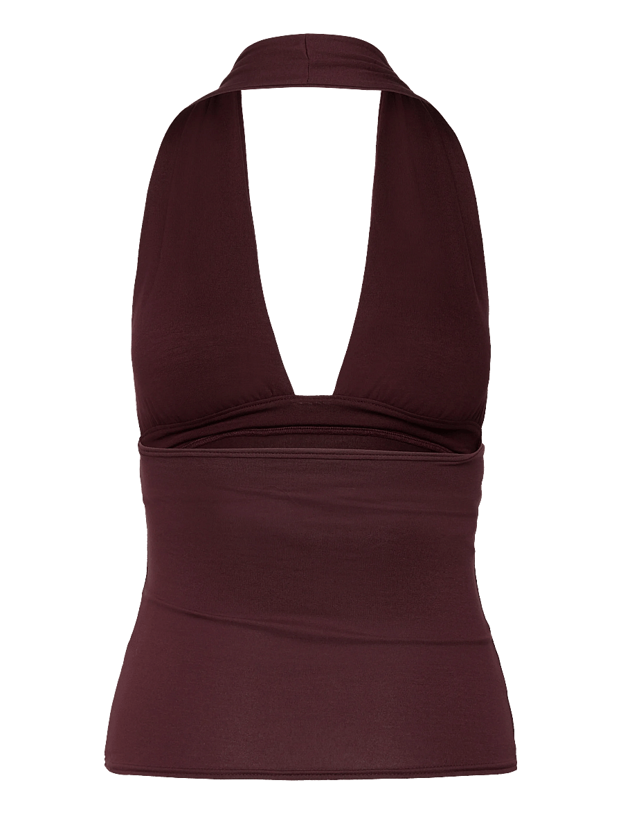 Weekday - Deep Halterneck Top - linnen - burgundy - 1