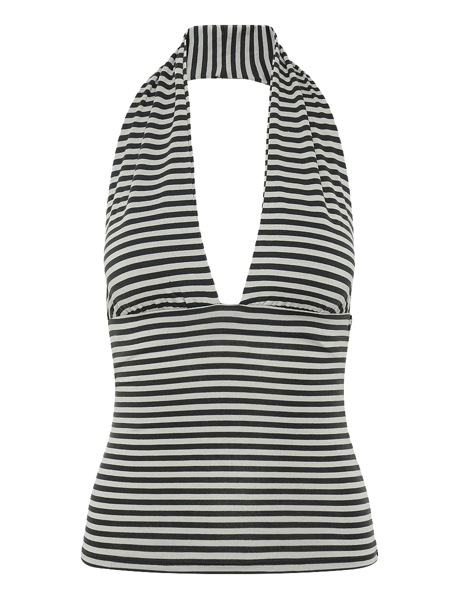 Weekday - Deep Halterneck Top - Ärmellose tops - grey stripe - 0