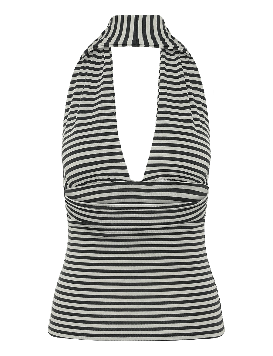 Weekday - Deep Halterneck Top - Ärmellose tops - grey stripe - 1