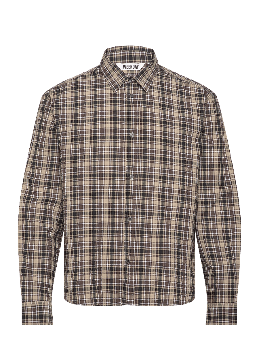 Weekday - Relaxed Checked Long-Sleeved Shirt - shop by occasion - dusty beige - 0