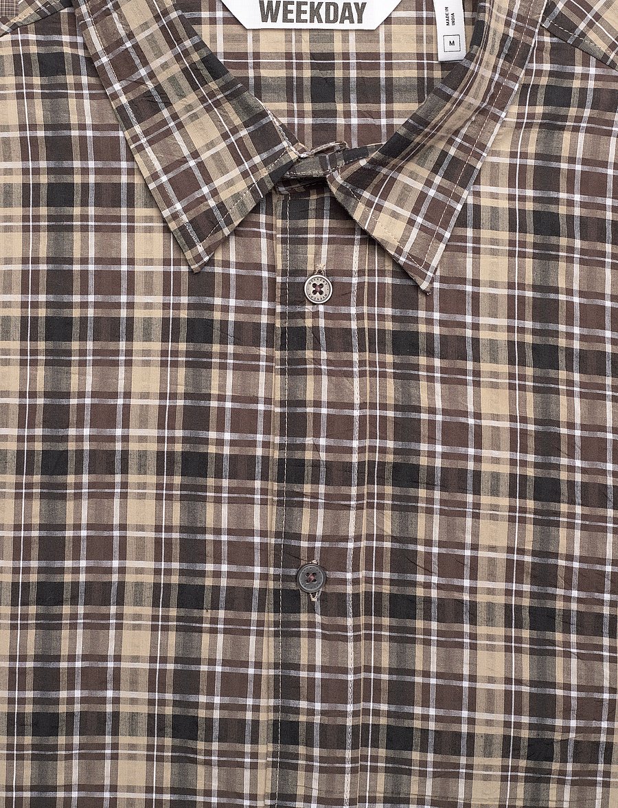Weekday - Relaxed Checked Long-Sleeved Shirt - shop by occasion - dusty beige - 2