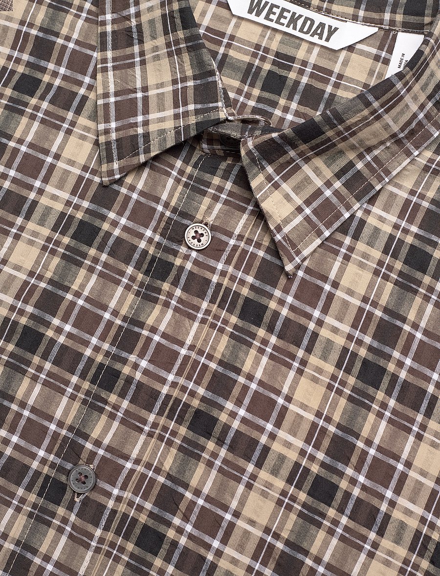 Weekday - Relaxed Checked Long-Sleeved Shirt - shop by occasion - dusty beige - 3