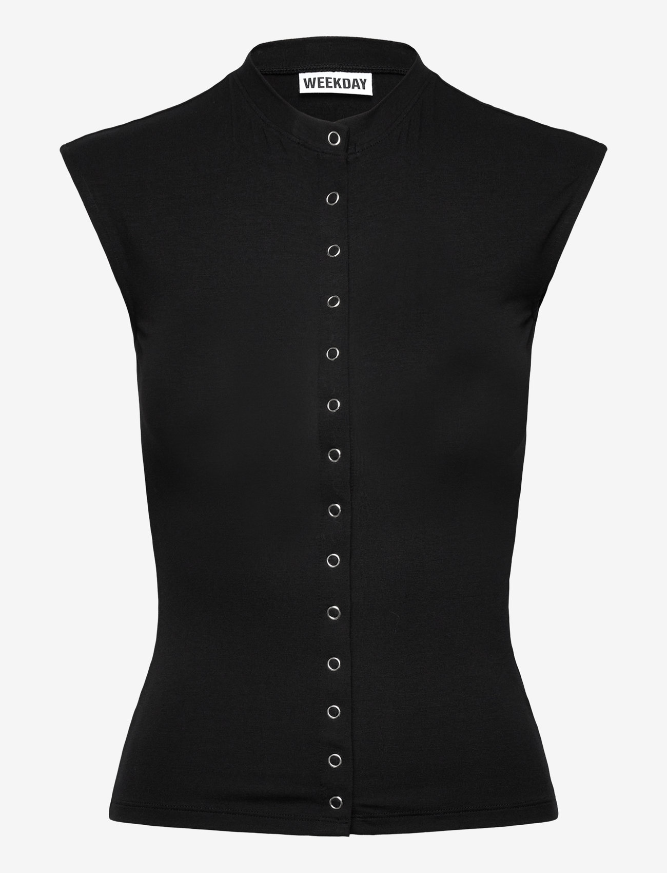 Weekday - Sleeveless Button-up Top - tanktops - black - 0