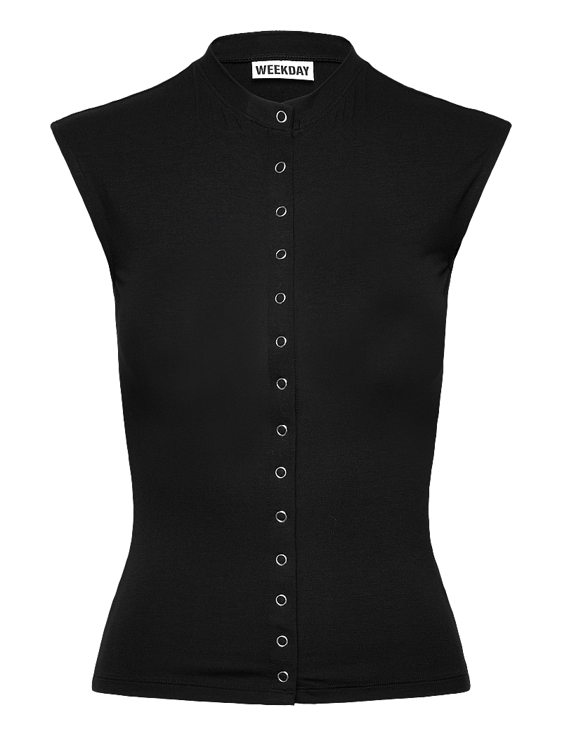 Weekday - Sleeveless Button-up Top - linnen - black - 0