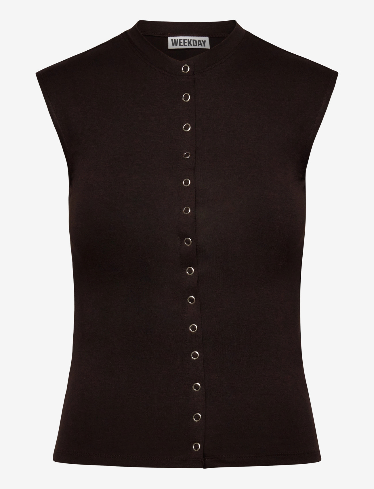 Weekday - Sleeveless Button-up Top - linnen - dark brown - 0