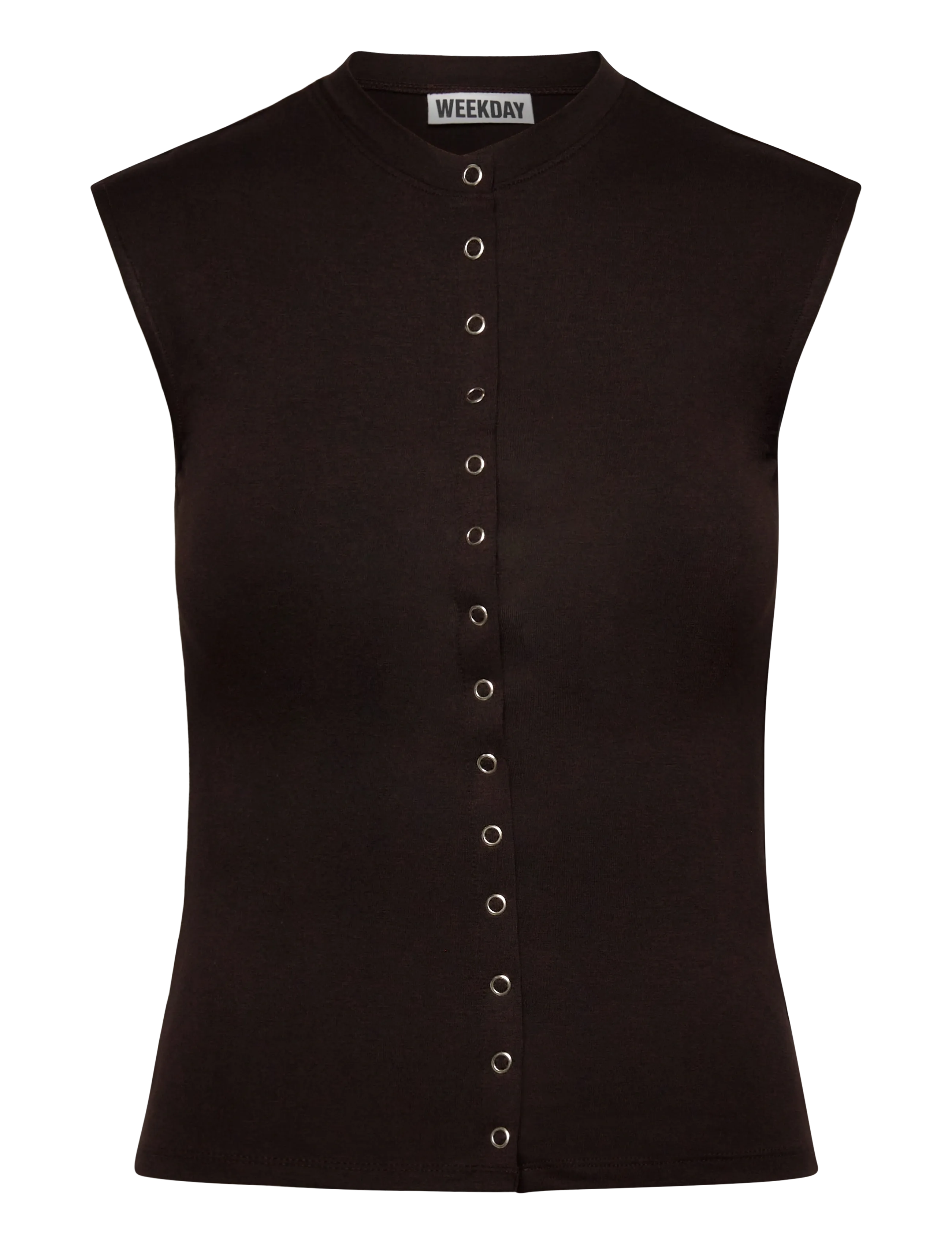 Sleeveless Button-up Top - DARK BROWN