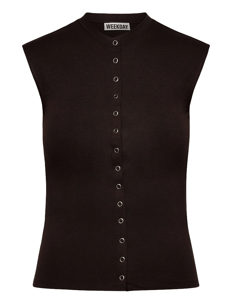 Weekday - Sleeveless Button-up Top - linnen - dark brown - 0