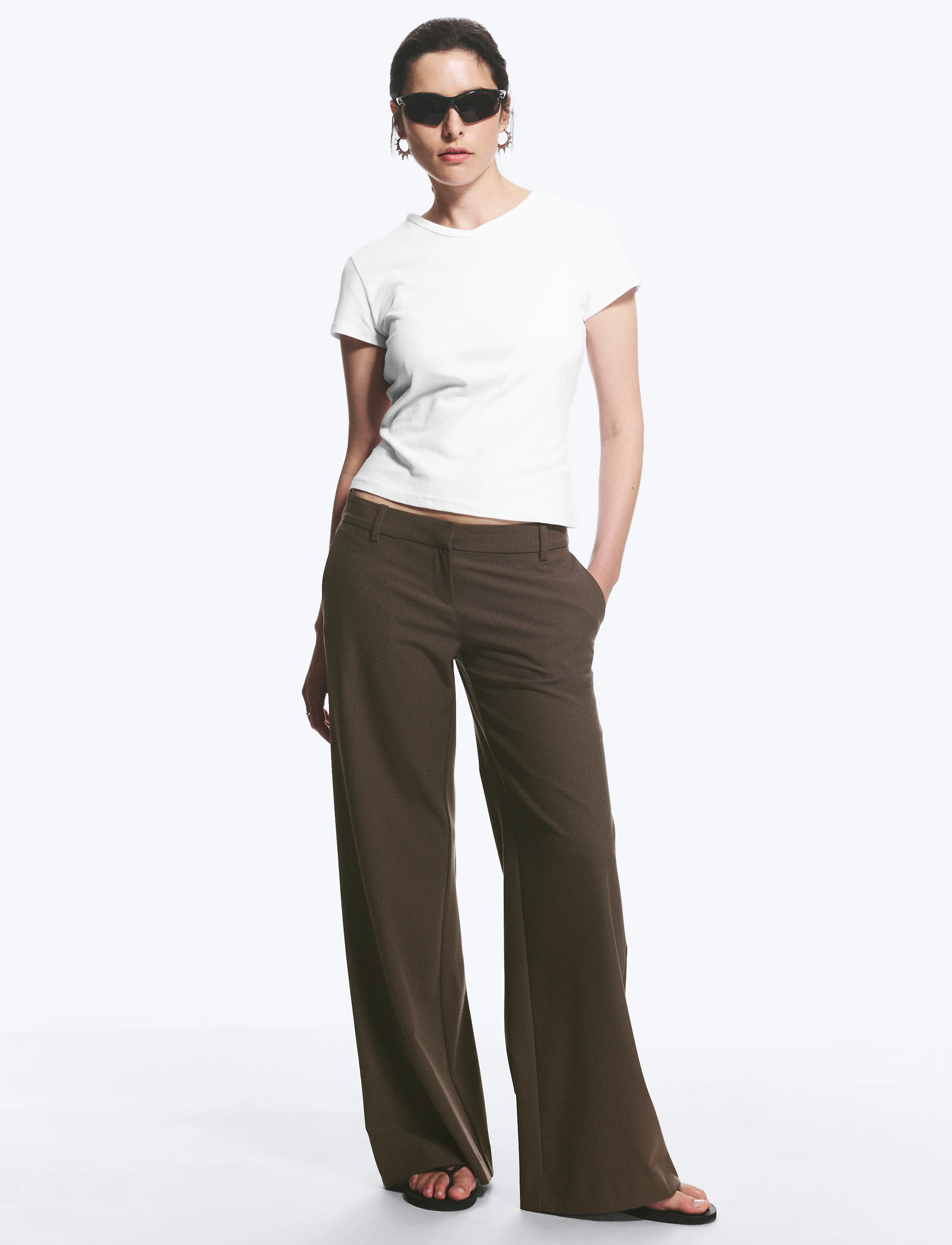 Weekday Low Flared Suit Trousers - Angebote - BROWN STRIPE / brown