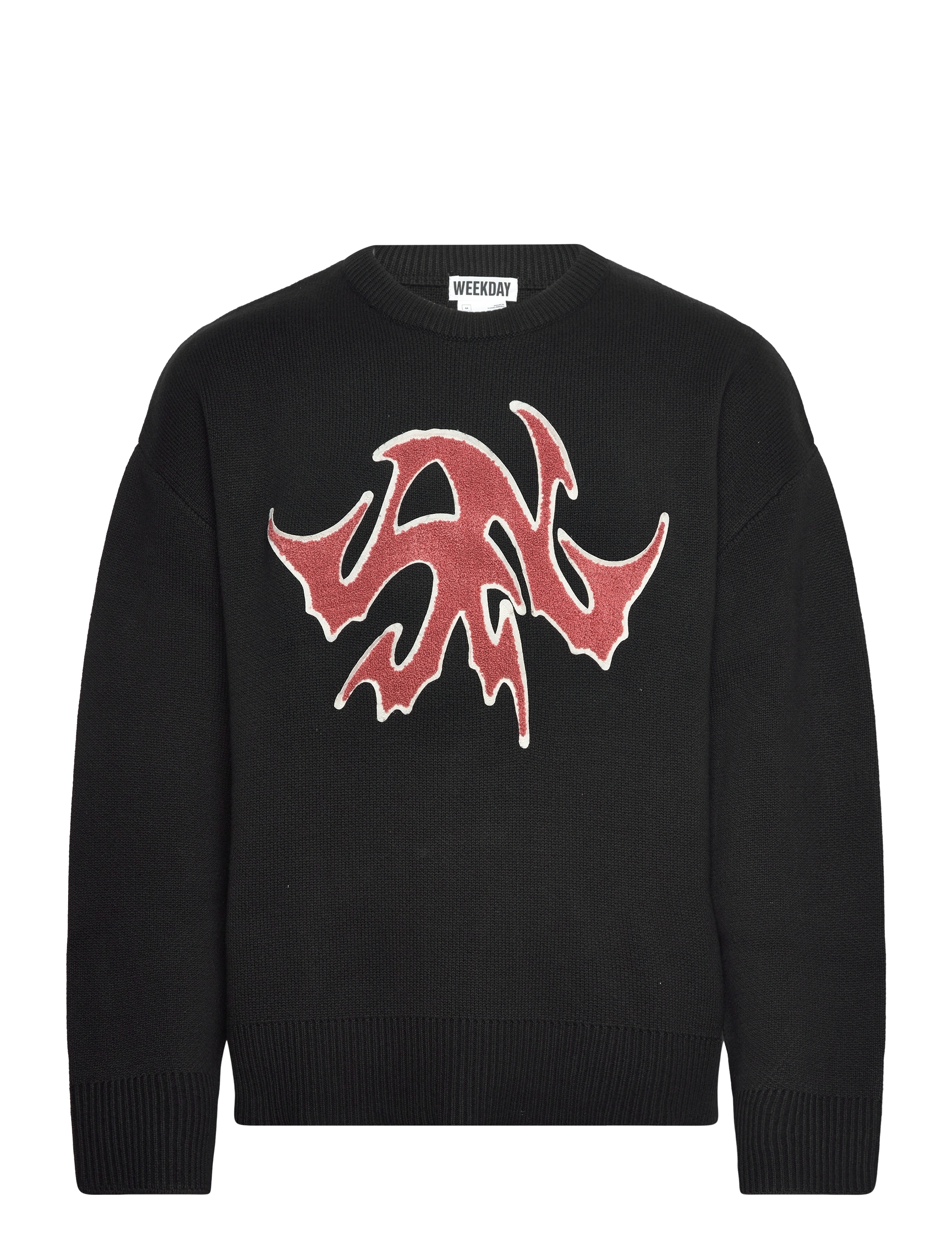 Weekday Patch Sweater, XS, Knitwear, Schwarz - Round Necks, Männerswear
