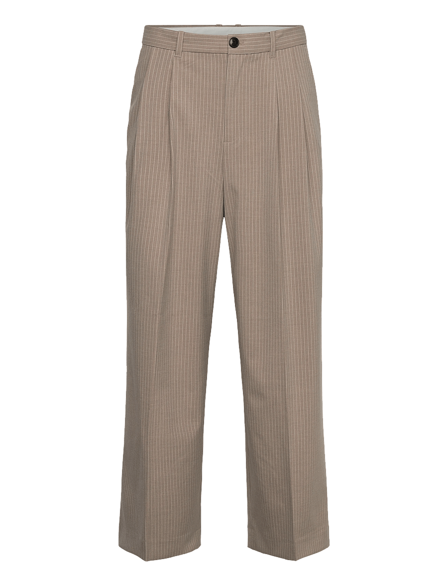 Weekday - Nate Regular Waist Baggy Straight Trousers - suit trousers - beige melange pinstripe - 0