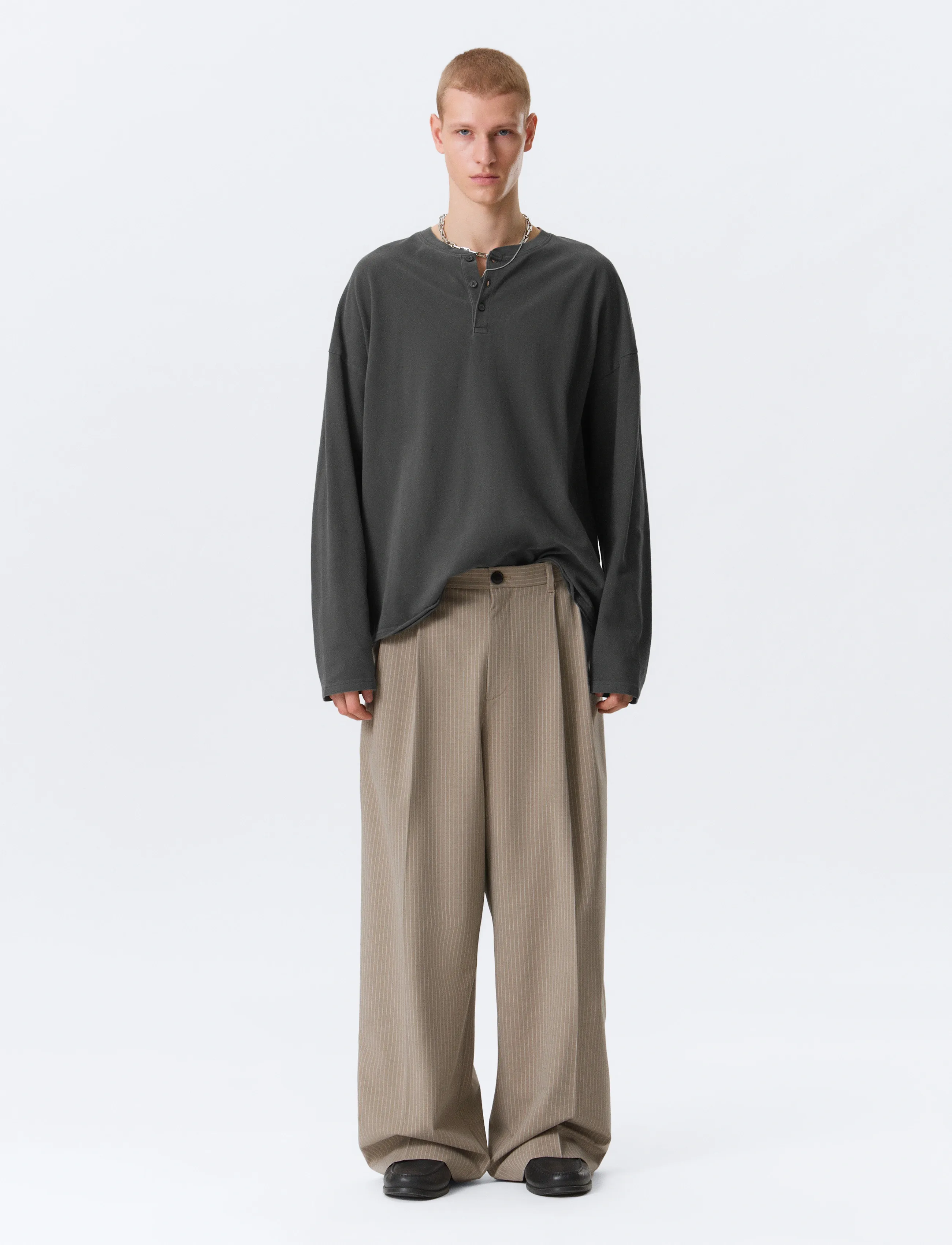 Weekday Nate Baggy Fit Pleated Suit Trousers - Business Trousers - BEIGE MELANGE PINSTRIPE / beige