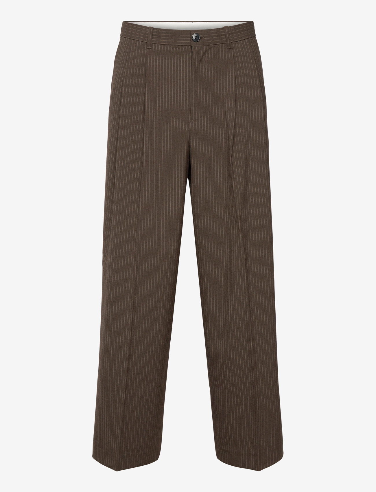 Weekday - Nate Loose Fit Pleated Suit Trousers - anzugshosen - brown pinstripe - 0