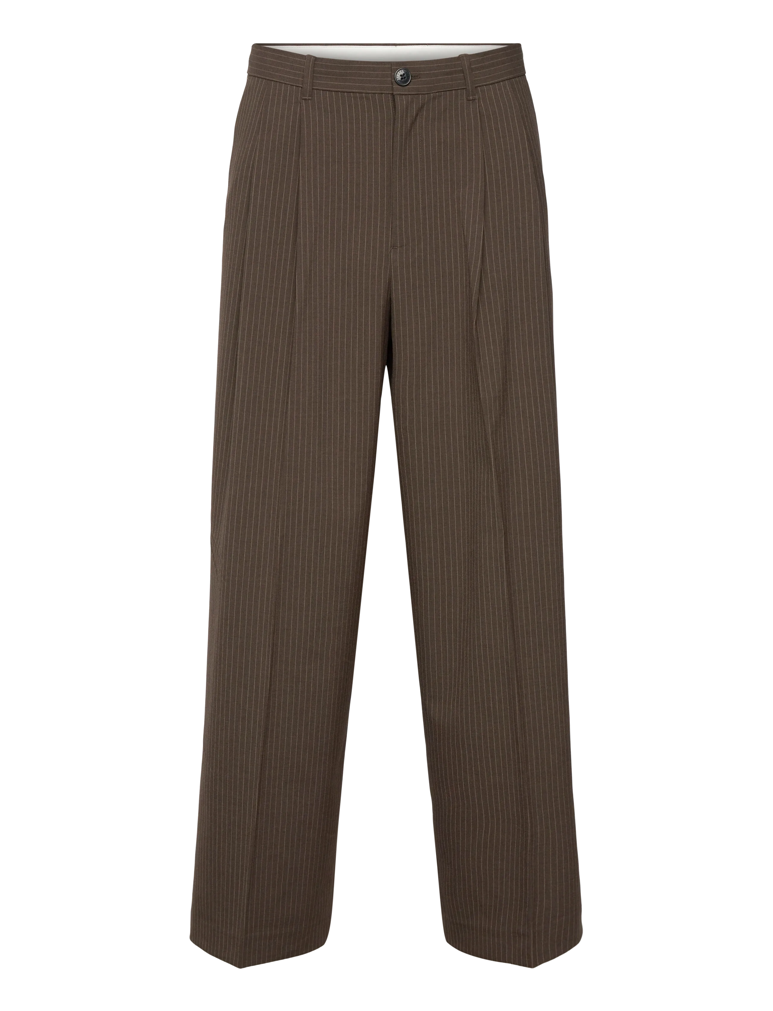 Weekday Loose Fit Pleated Suit Trousers - Tøj - BROWN PINSTRIPE / brown
