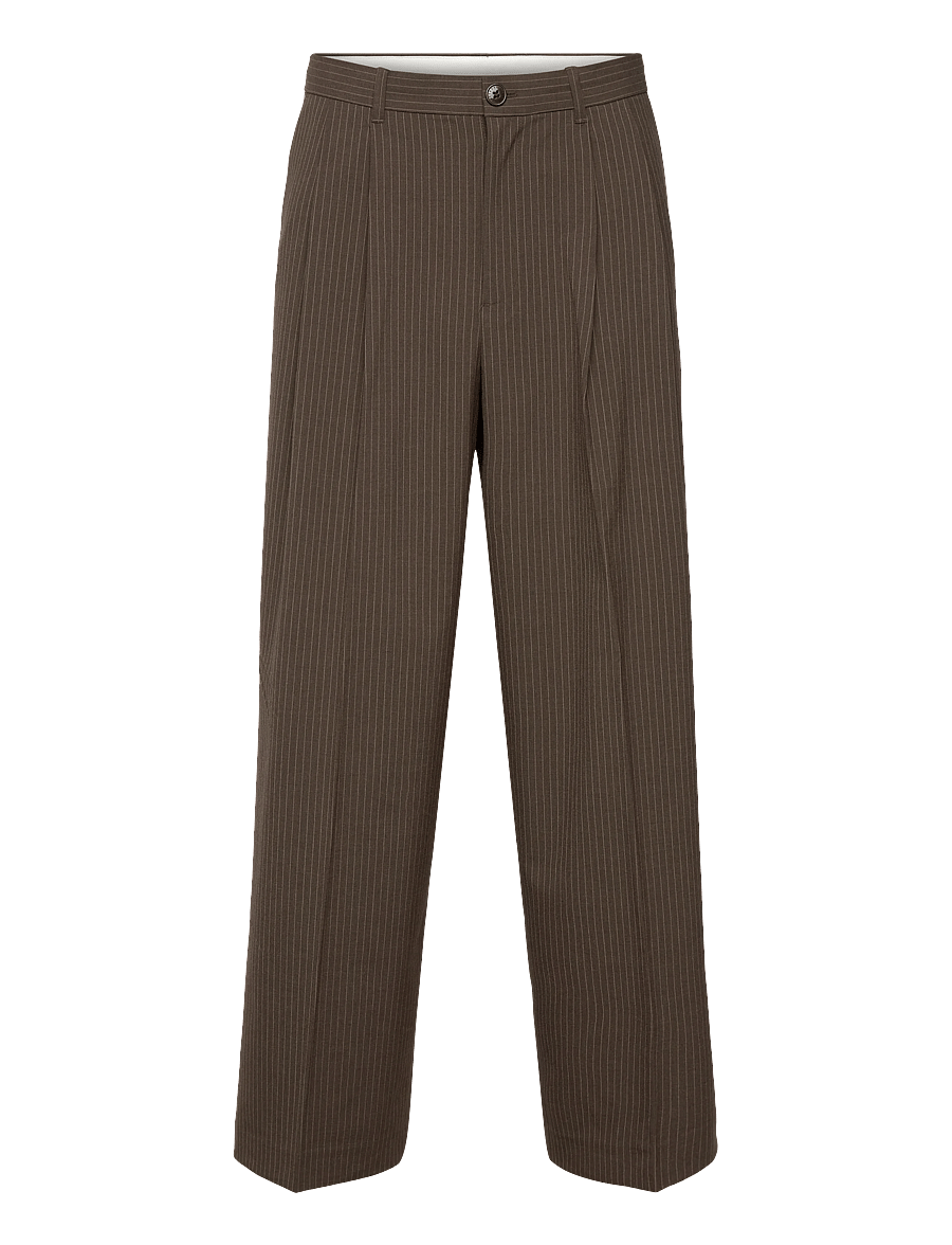 Weekday - Nate Regular Waist Baggy Straight Trousers - habitbukser - brown pinstripe - 1