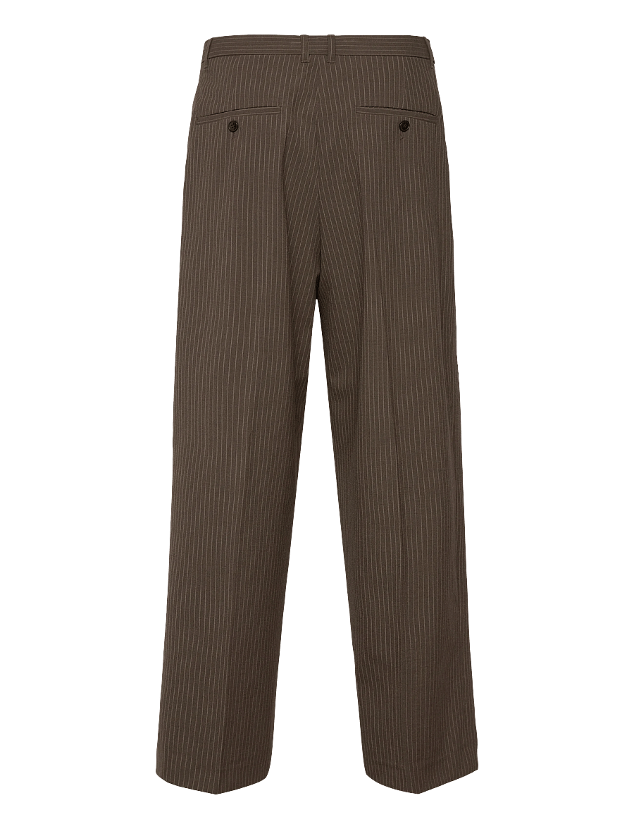 Weekday - Nate Regular Waist Baggy Straight Trousers - habitbukser - brown pinstripe - 2