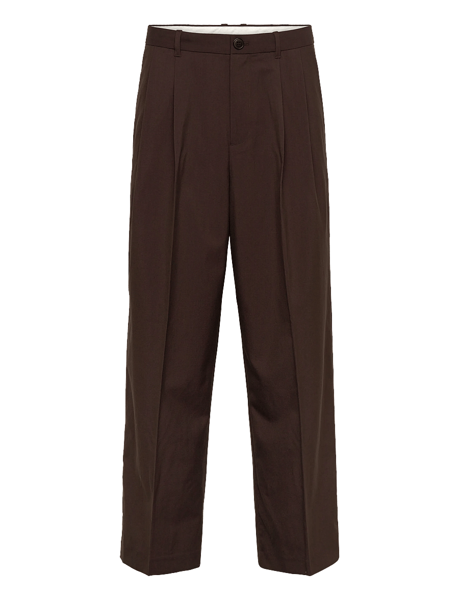 Weekday - Nate Regular Waist Baggy Straight Trousers - Ülikonnapüksid - dark brown - 0