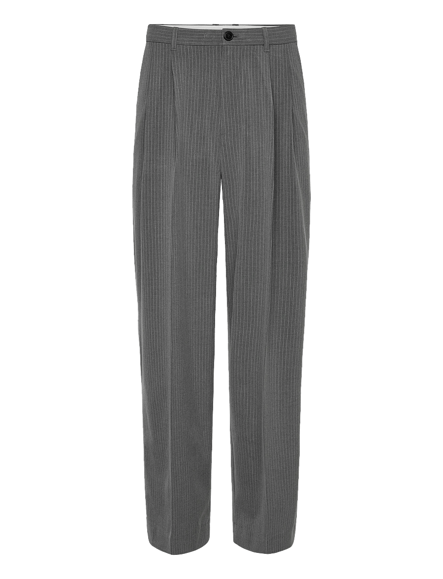 Weekday - Nate Regular Waist Baggy Straight Trousers - kostymbyxor - dark grey pinstripe - 0