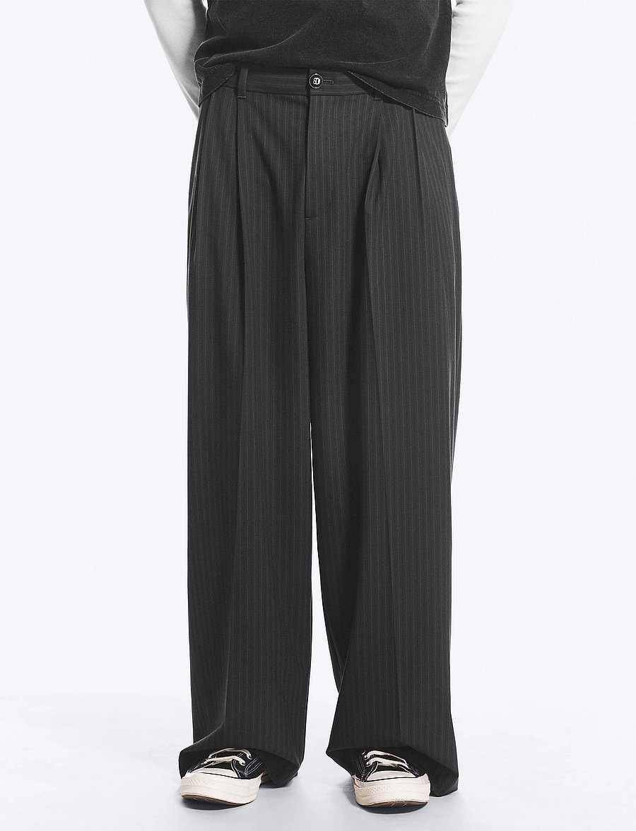 Weekday - Nate Regular Waist Baggy Straight Trousers - suit trousers - grey pinstripe - 5