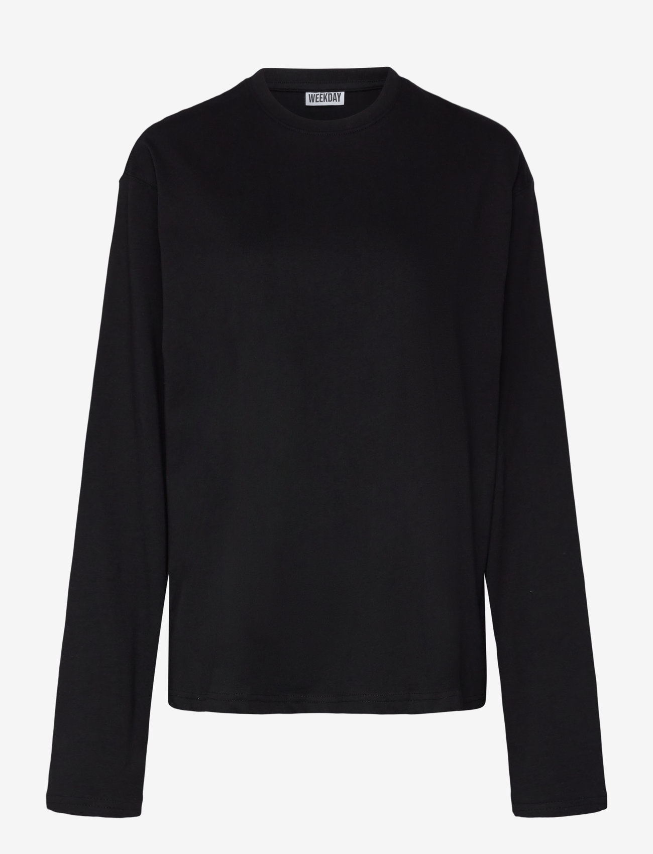 Weekday - Long-Sleeved Boxy Cotton T-shirt - long-sleeved tops - black - 0