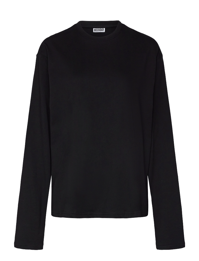 Weekday - Long-Sleeved Boxy Cotton T-shirt - long-sleeved tops - black - 0