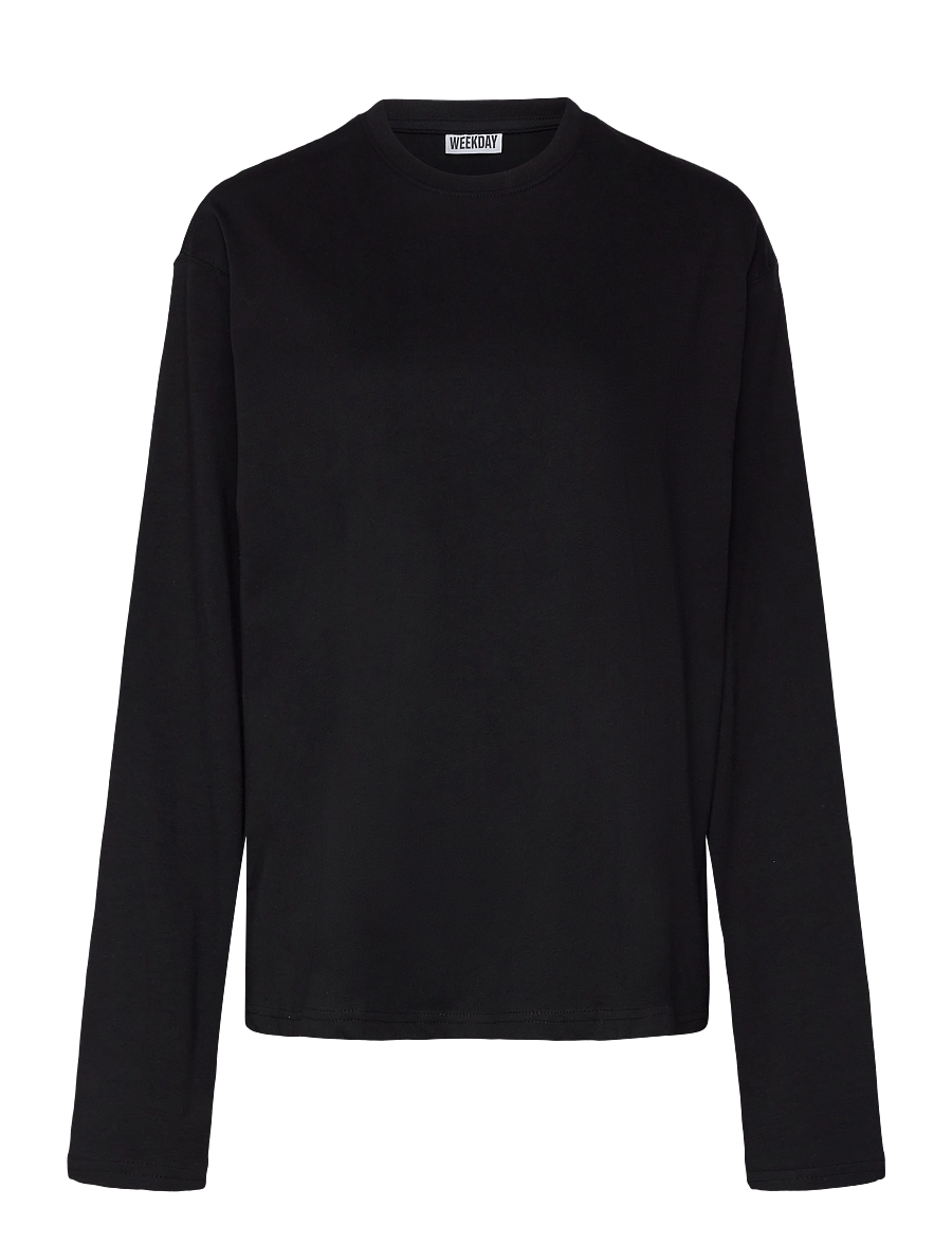 Weekday - Long-Sleeved Boxy Cotton T-shirt - långärmade toppar - black - 0