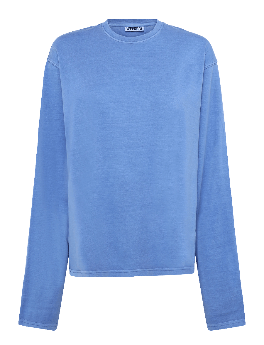 Weekday - Long-Sleeved Boxy Cotton T-shirt - langærmede toppe - blue medium - 0