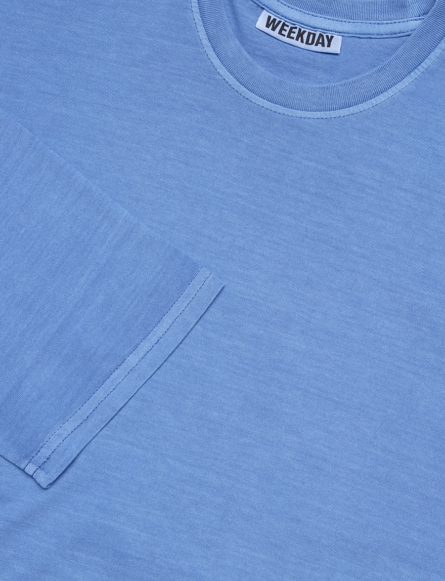 Weekday - Long-Sleeved Boxy Cotton T-shirt - langærmede toppe - blue medium - 2