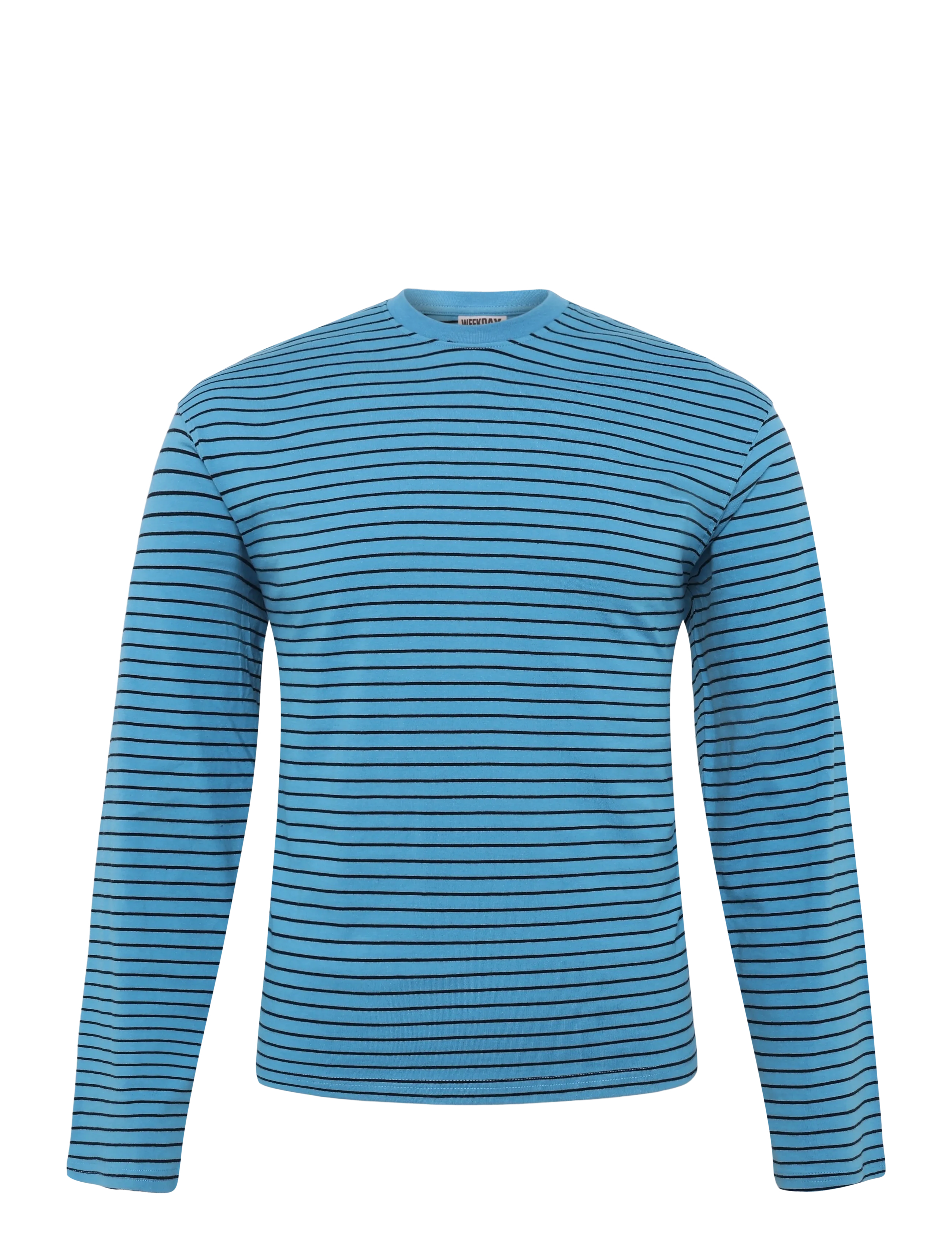 Weekday Long-Sleeved Boxy Cotton T-shirt - Weekday - BLUE W BLACK STRIPE / blue