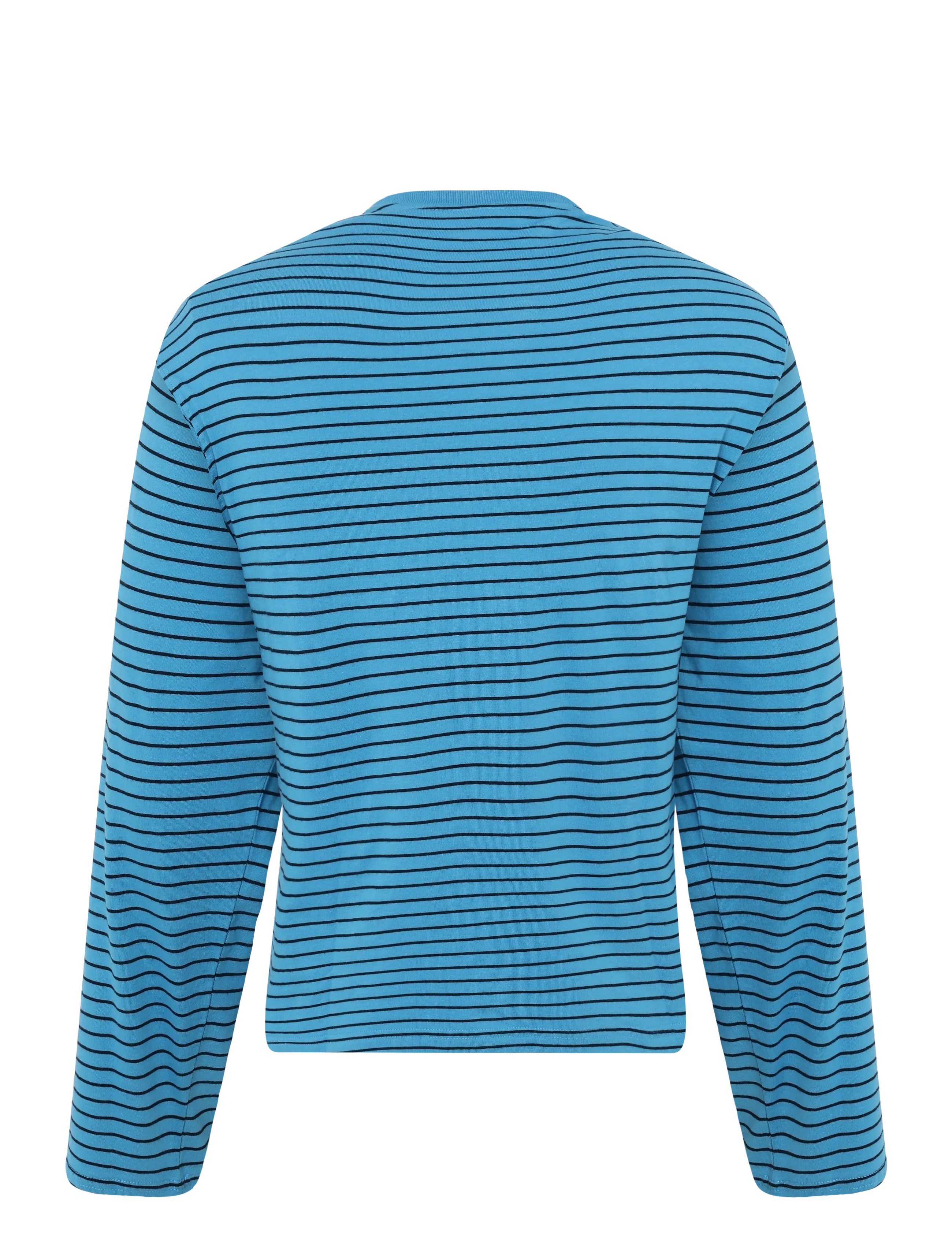 Weekday - Long-Sleeved Boxy Cotton T-shirt - langärmlige tops - blue w black stripe - 1
