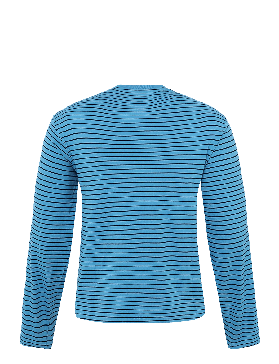 Weekday - Long-Sleeved Boxy Cotton T-shirt - langärmlige tops - blue w black stripe - 1