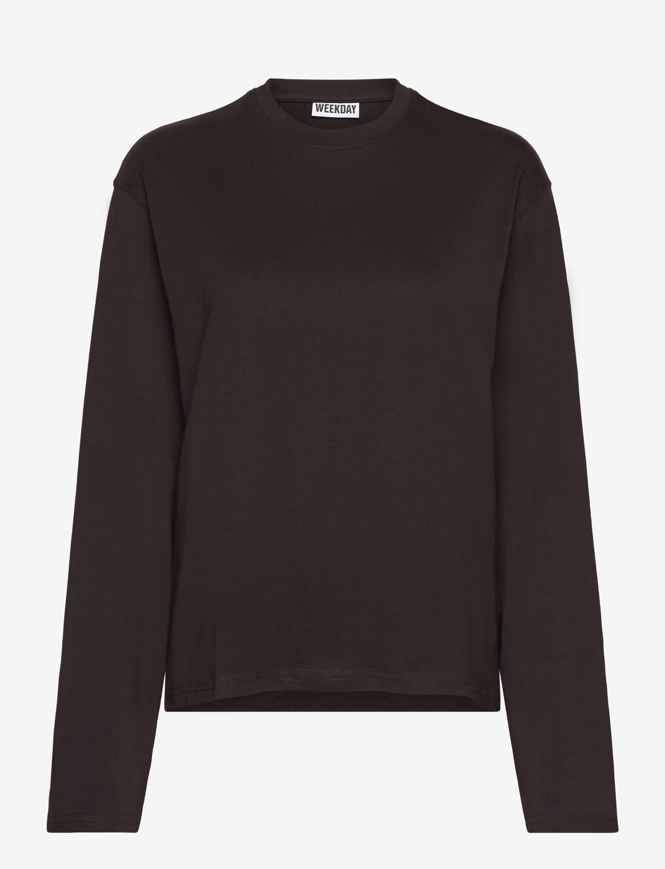 Weekday - Long-Sleeved Boxy Cotton T-shirt - langærmede toppe - dark brown - 0