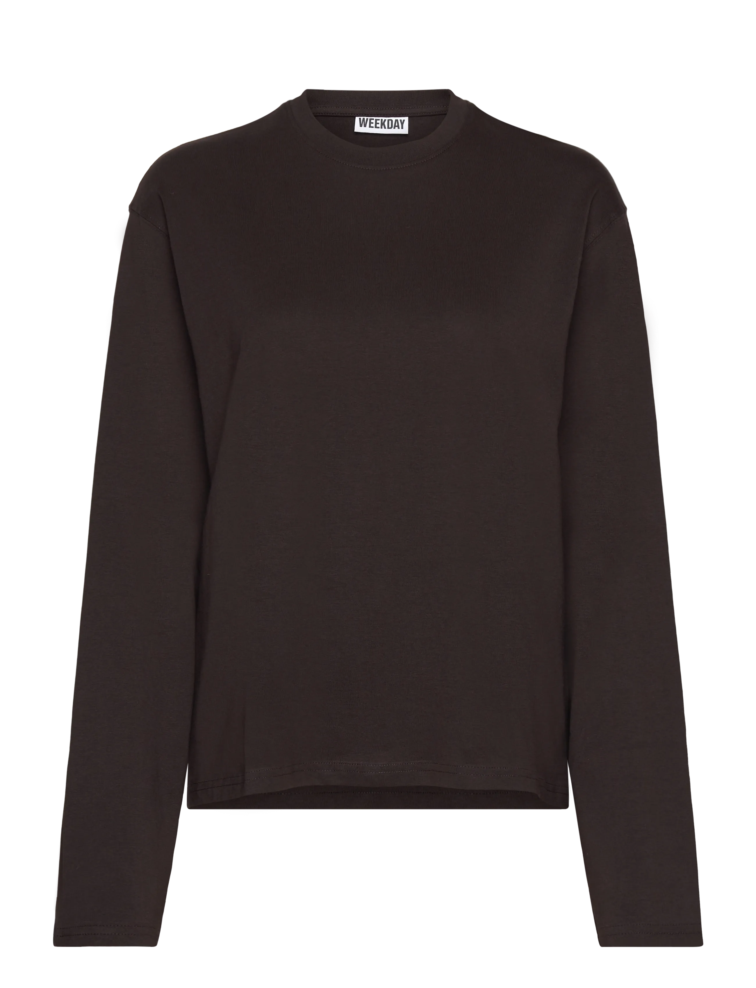 Long-Sleeved Boxy Cotton T-shirt - DARK BROWN