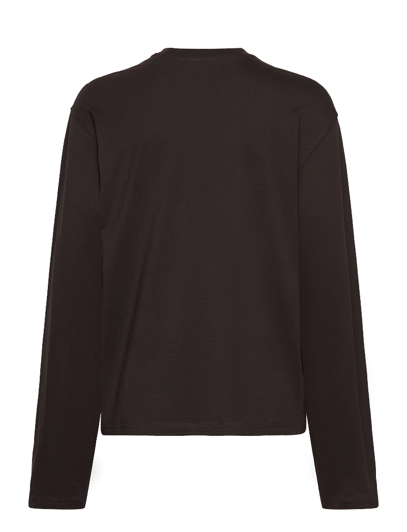 Weekday - Long-Sleeved Boxy Cotton T-shirt - langærmede toppe - dark brown - 1