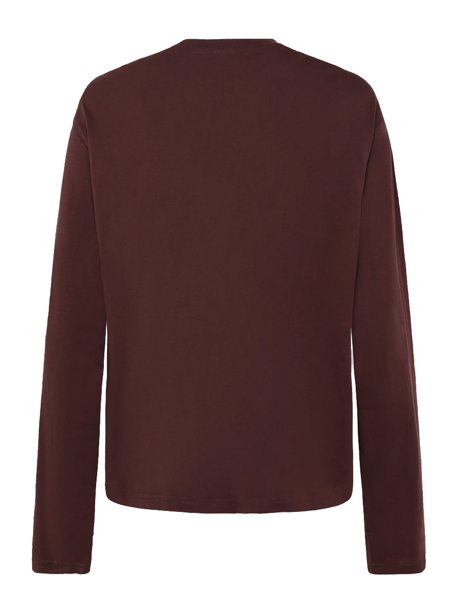 Weekday - Long-Sleeved Boxy Cotton T-shirt - langärmlige tops - dark brown - 1