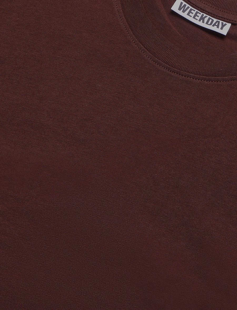 Weekday - Long-Sleeved Boxy Cotton T-shirt - langärmlige tops - dark brown - 2