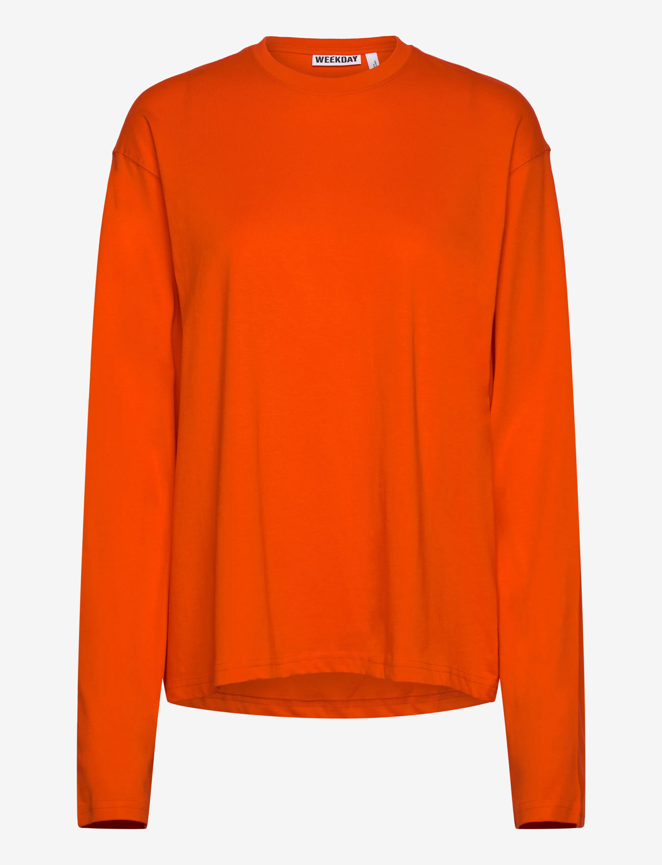 Weekday - Long-Sleeved Boxy Cotton T-shirt - long-sleeved tops - orange bright - 0