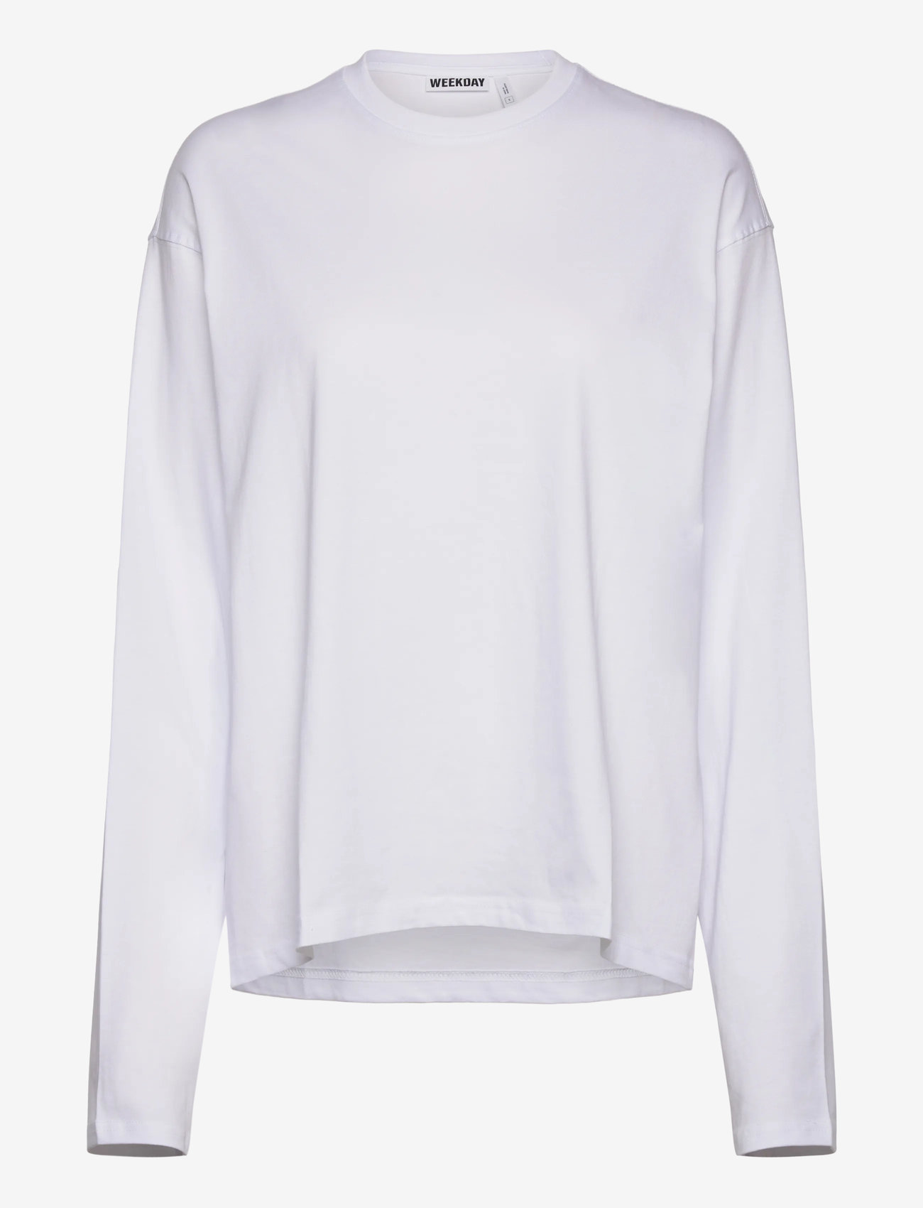 Weekday - Long-Sleeved Boxy Cotton T-shirt - långärmade toppar - white - 0