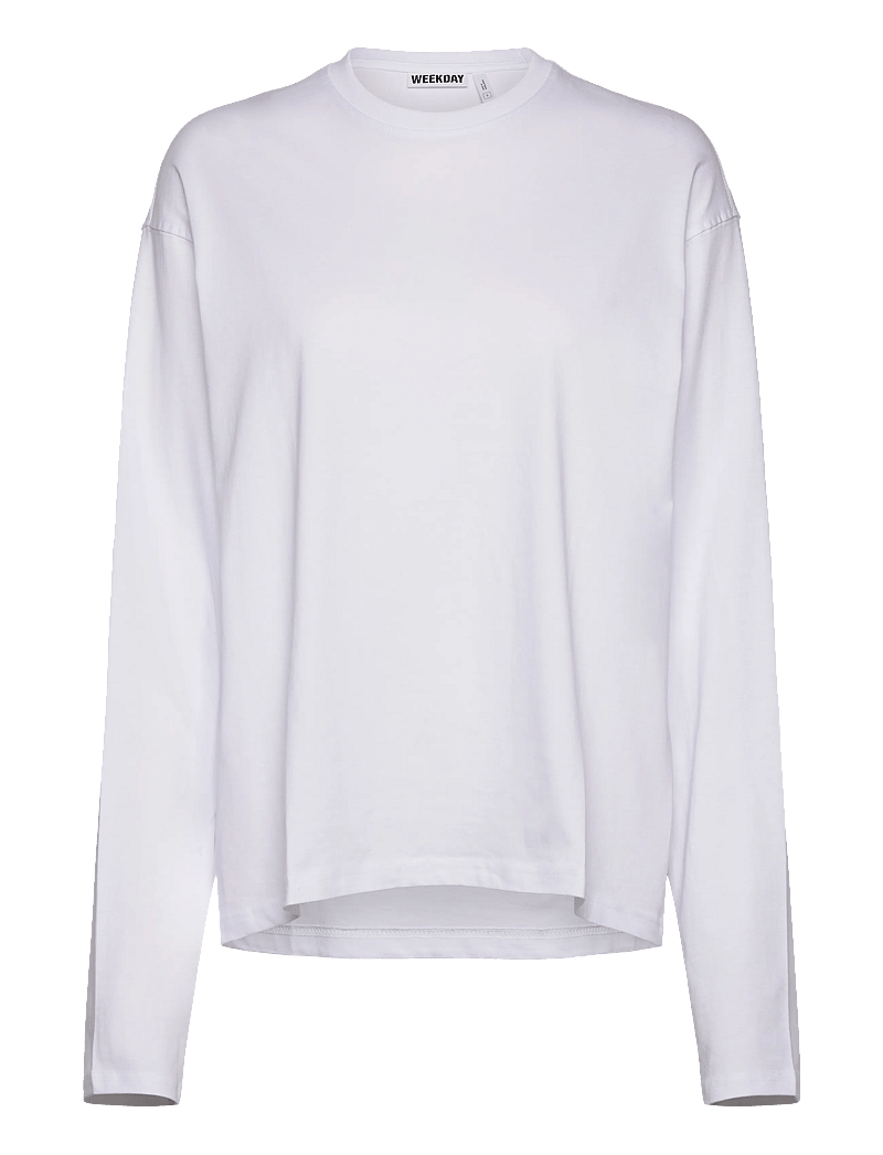 Weekday - Long-Sleeved Boxy Cotton T-shirt - långärmade toppar - white - 0
