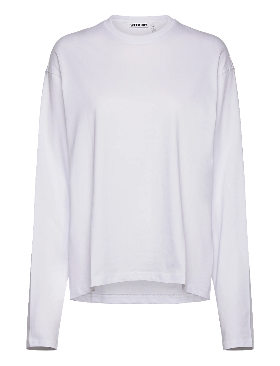 Weekday - Long-Sleeved Boxy Cotton T-shirt - langärmlige tops - white - 0