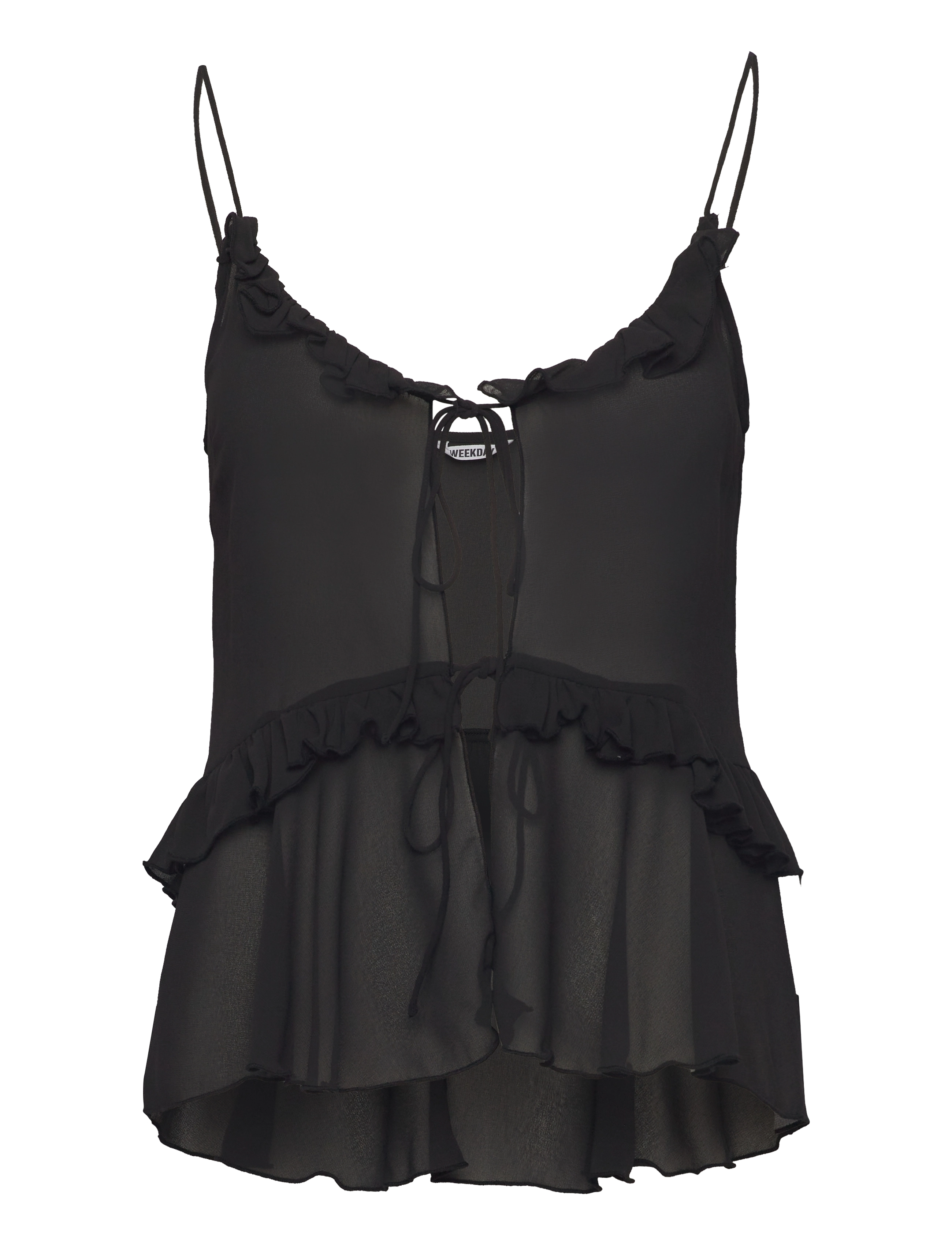 Weekday Frilled Strap Top, XS, Black, Bluser > Uden Ærmer, Dame
