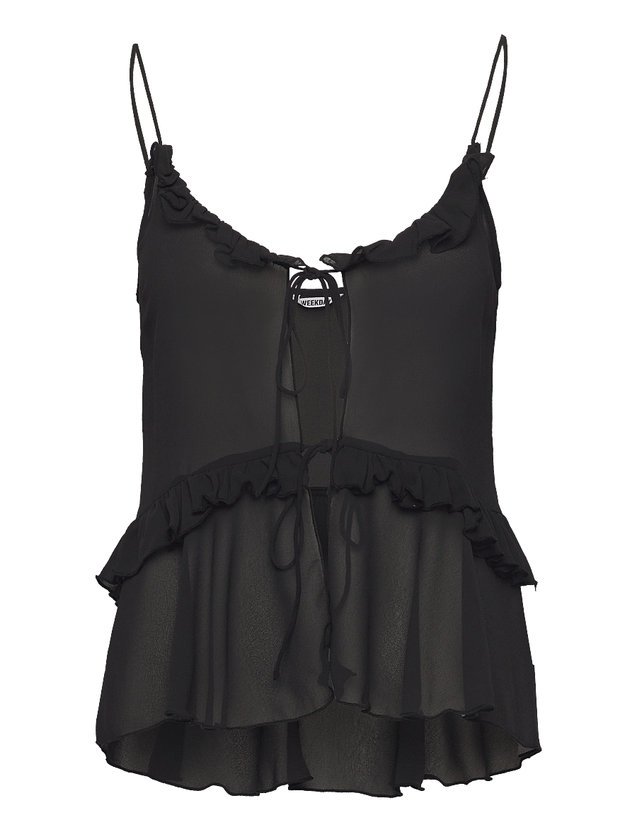 Weekday - Frilled Strap Top - sleeveless blouses - black - 0