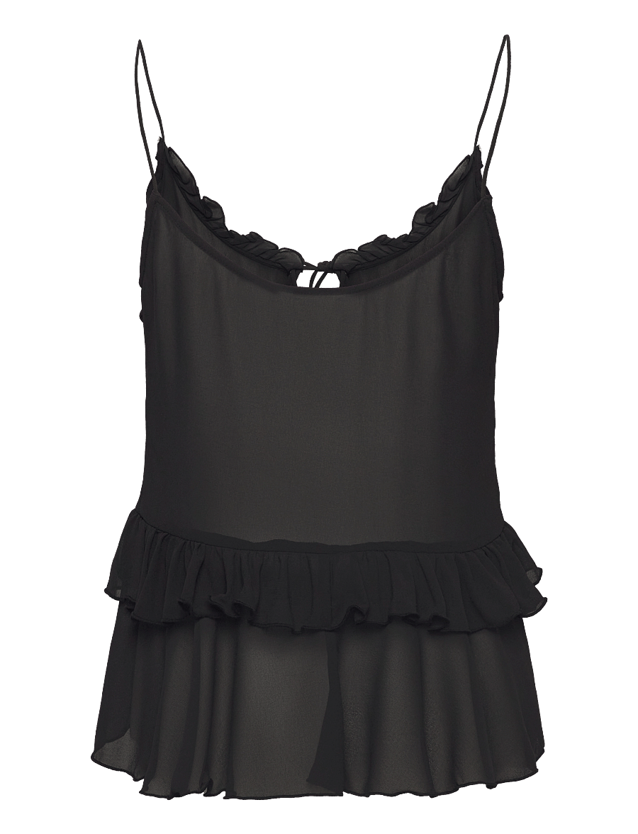 Weekday - Frilled Strap Top - sleeveless blouses - black - 1