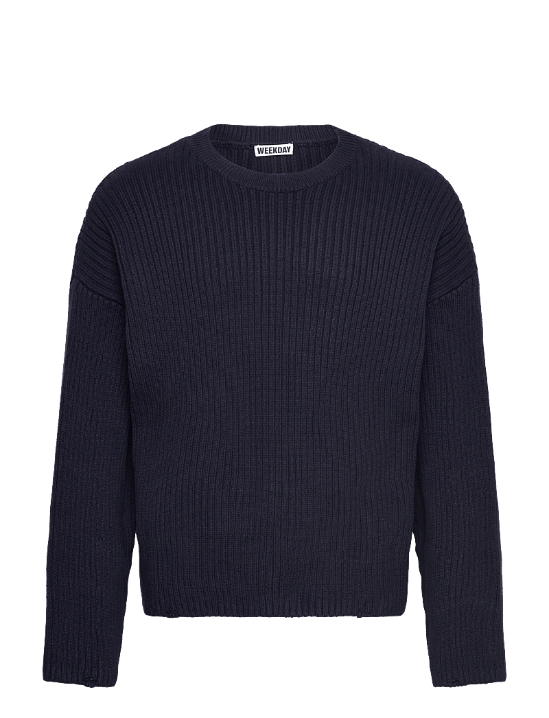 Weekday - Ribbed Cotton Sweater - rundhalsad - navy - 0