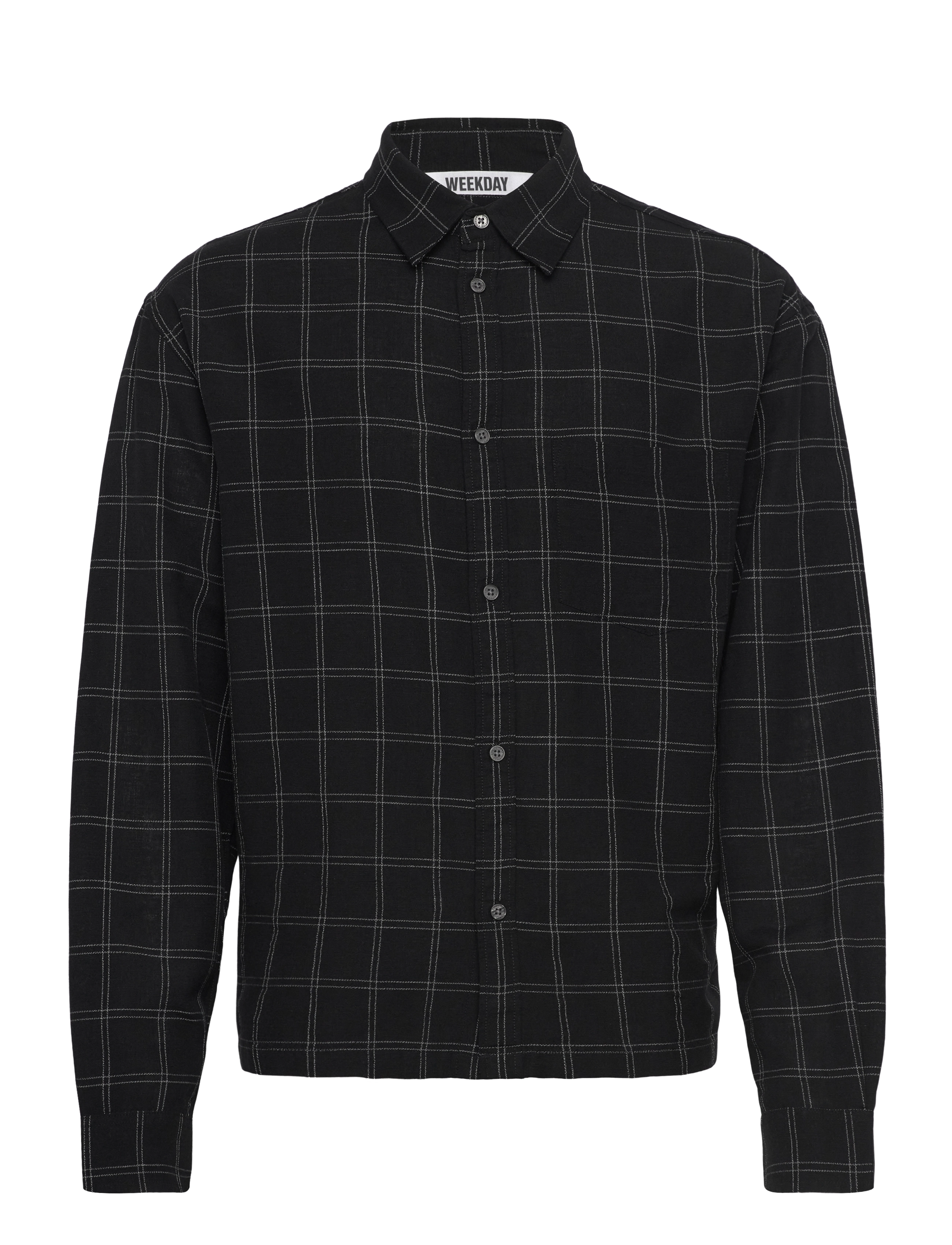 Weekday Oversized Boxy Linen Shirt, XS, Black, Shirts > Checkered Shirt, Herre