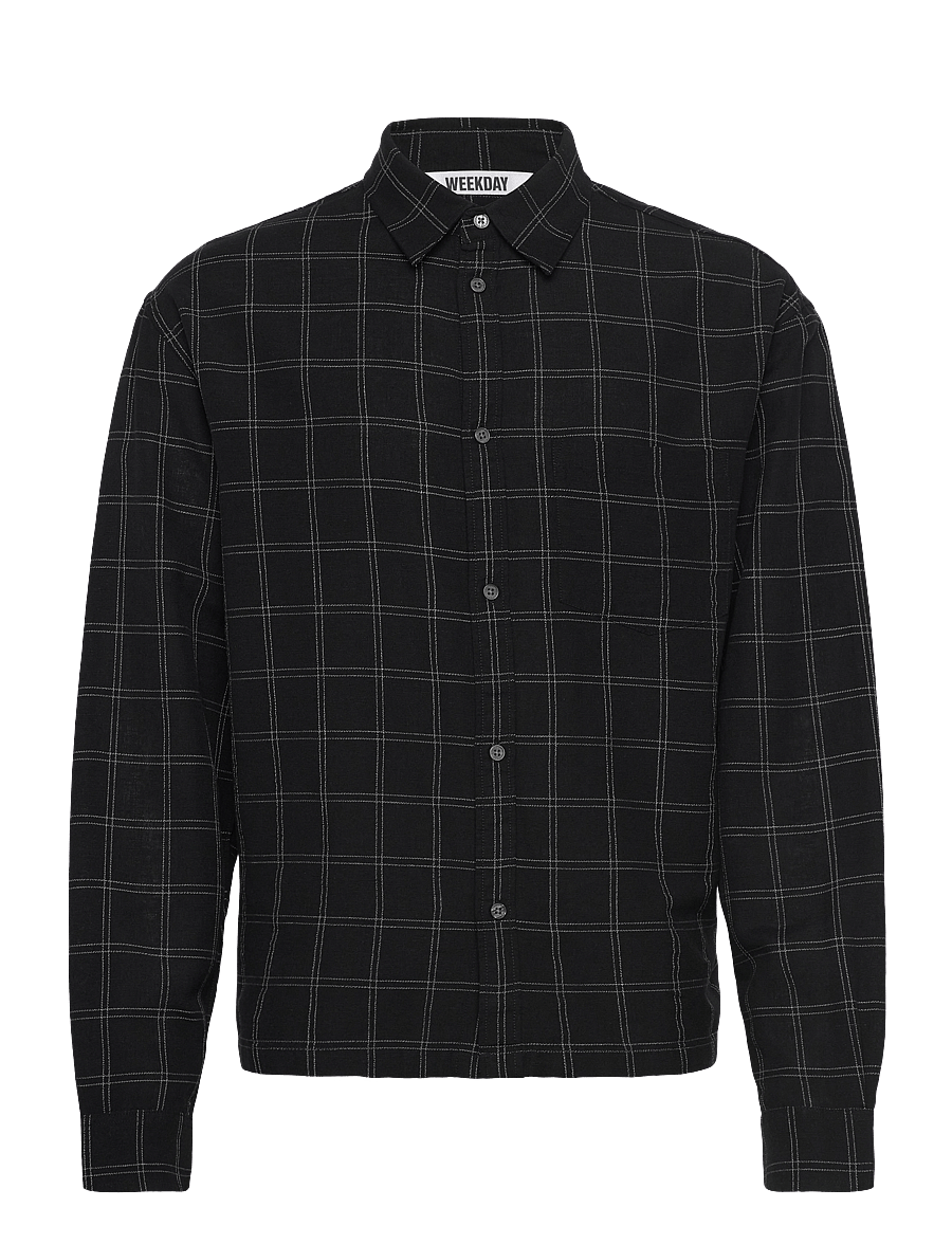 Weekday - Oversized Boxy Linen Shirt - linneskjortor - black - 0