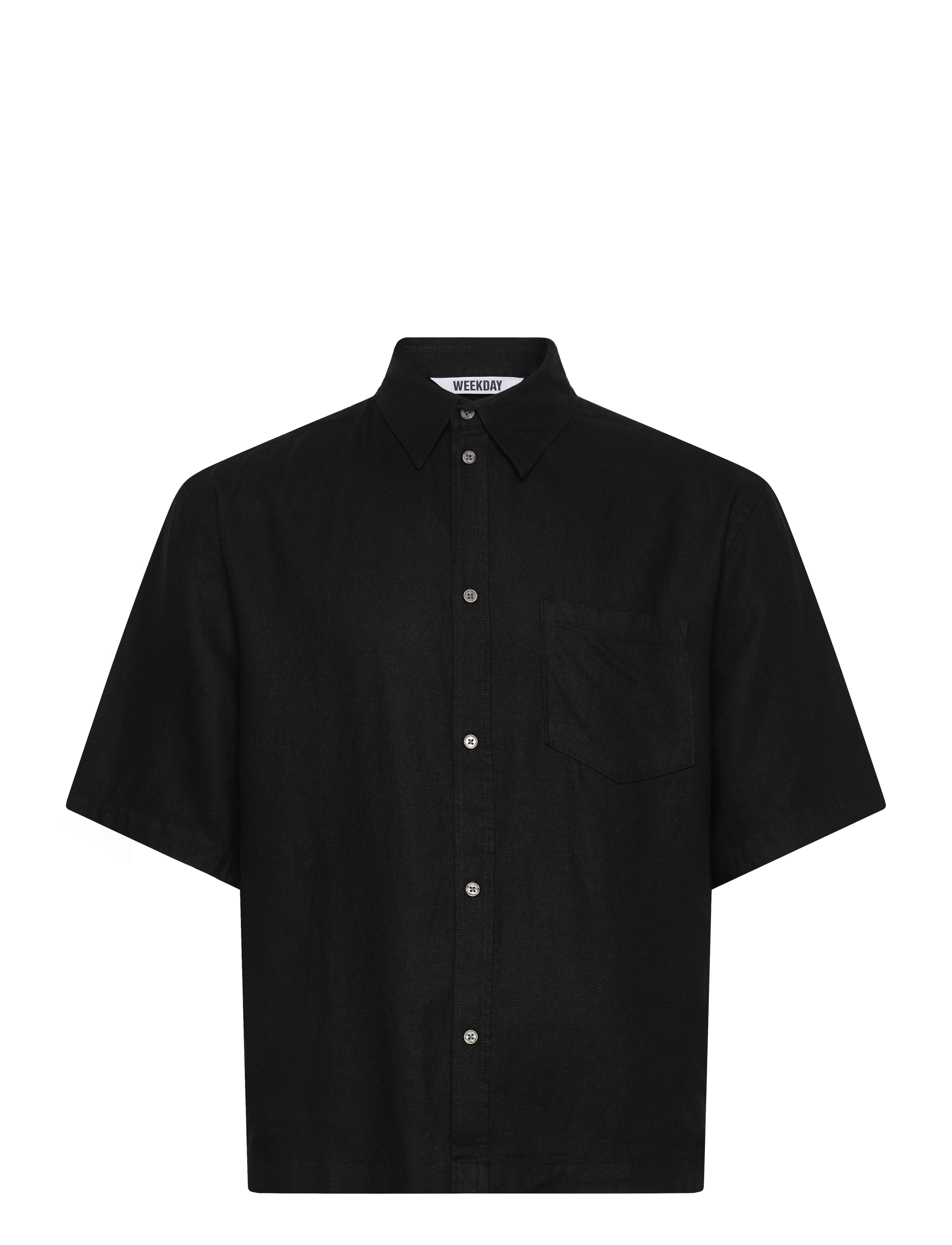 Weekday Relaxed Short-Sleeved Linen-Blend Shirt, XL, Black, Skjorter > Kortærmede Shirts, Herre