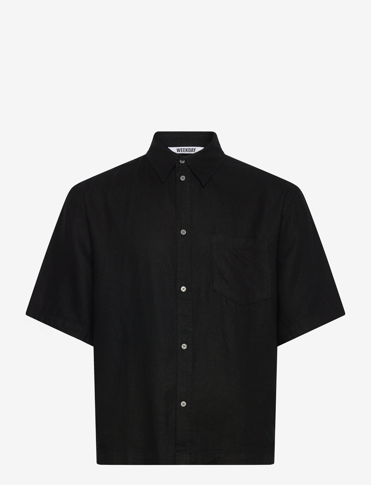 Weekday - Relaxed Short-Sleeved Linen-Blend Shirt - hørskjorter - black - 0