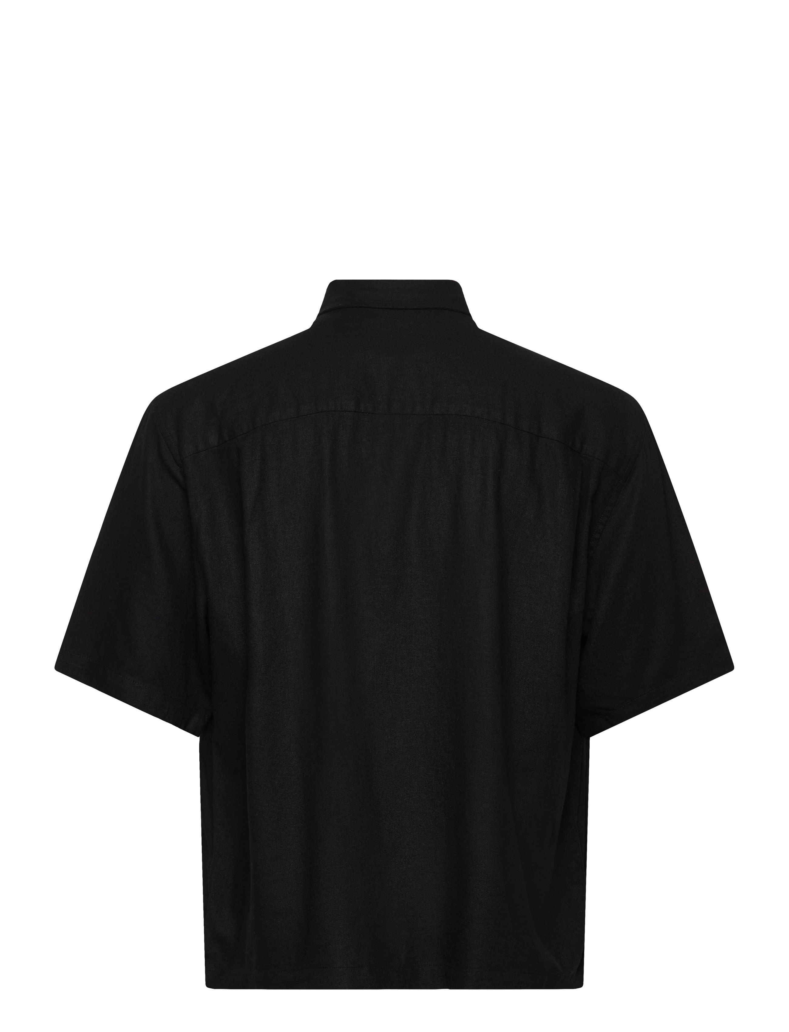 Weekday - Relaxed Short-Sleeved Linen-Blend Shirt - hørskjorter - black - 1